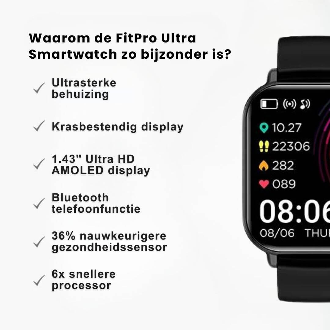 Fitpro Ultra Smartwatch voor iOS/Android-telefoons met real-time hartslagmeter, bloeddruk- en zuurstofmonitor