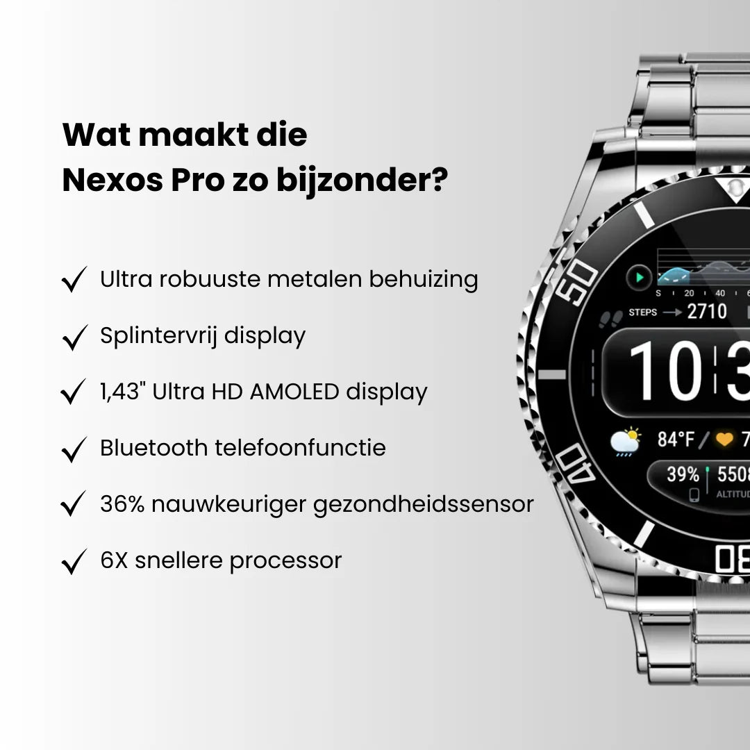 Nexos Pro Smartwatch - Onverwoestbare militaire gezondheidsklok (2025)